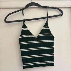 Green and White Striped Women's Top